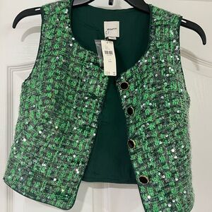 Maeve Green and Gray Sequin Tweed Vest